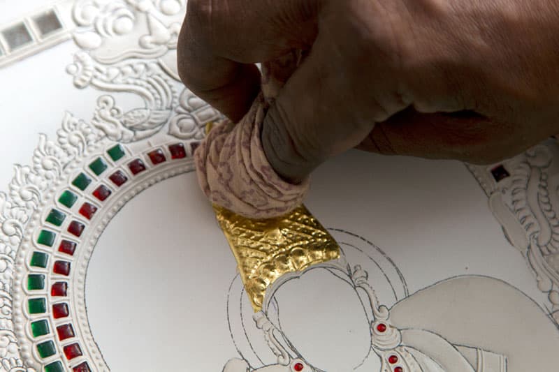 Gold foil embossed on a painting